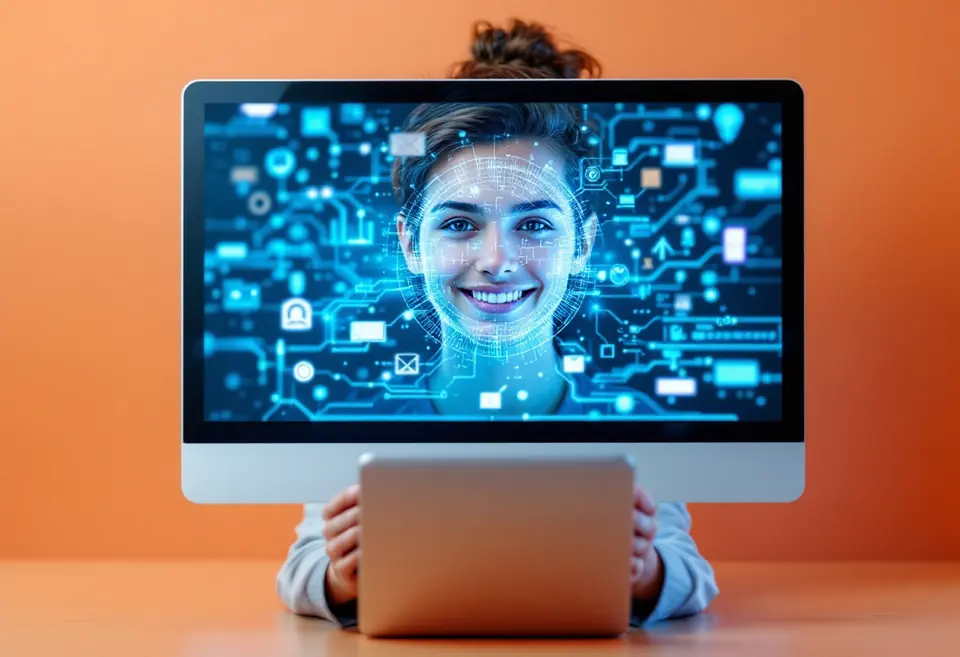 Soluções digitais inovadoras sobre fundo azul tecnológico